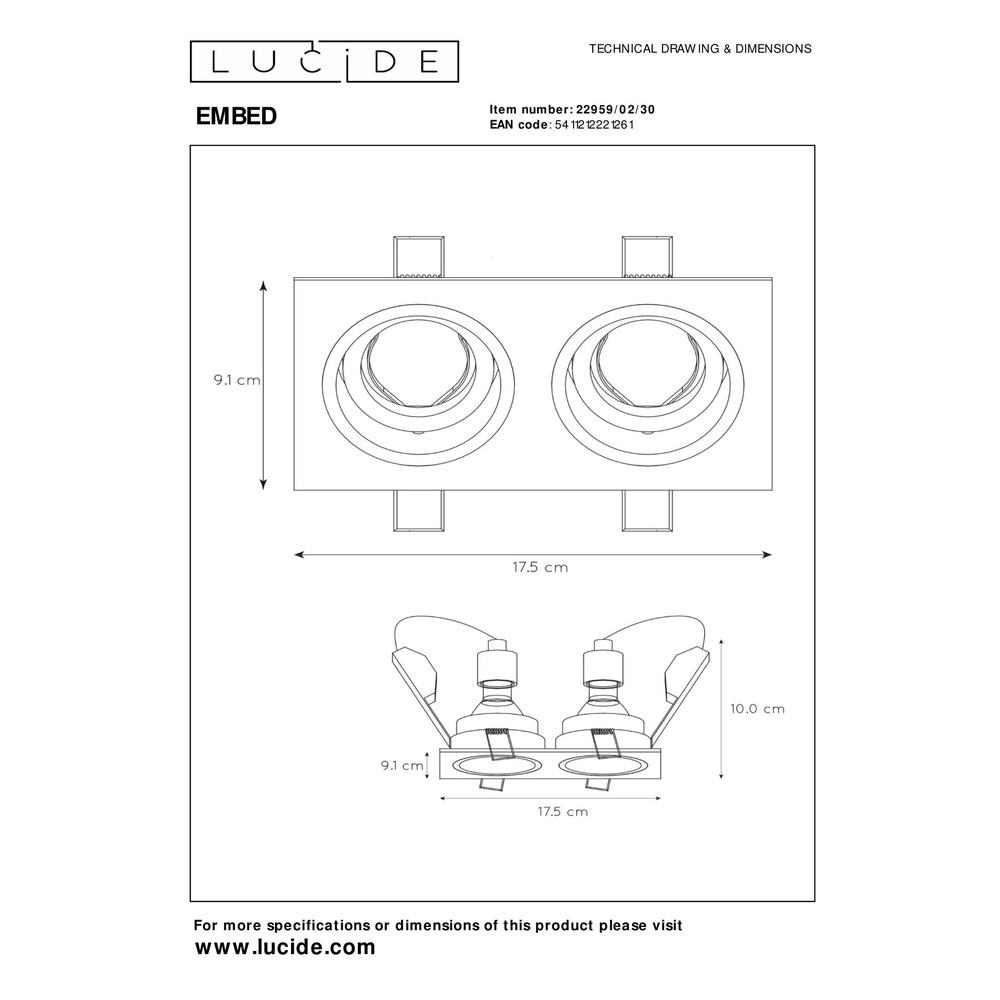 Rectangular recessed spotlight Embed Black Lucide 5411212221261