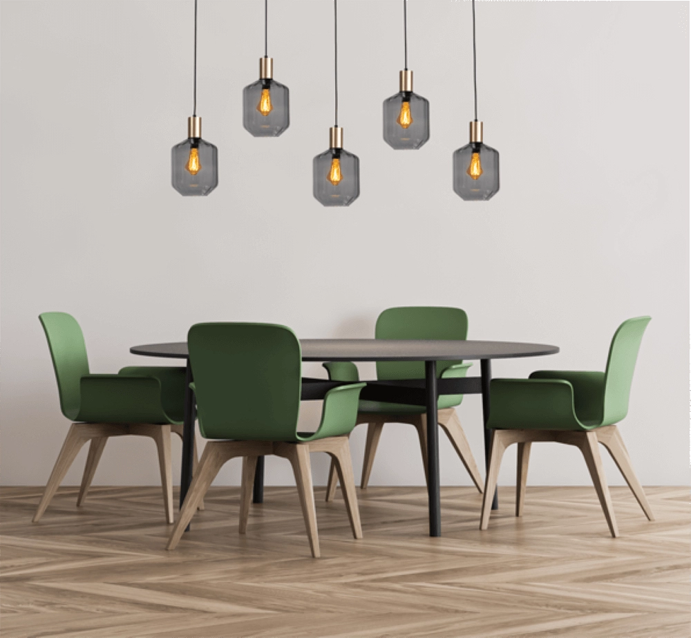 5-light hanging lamp - gold - Porto with Jagger smoke glasses Masterlight 8718121270296