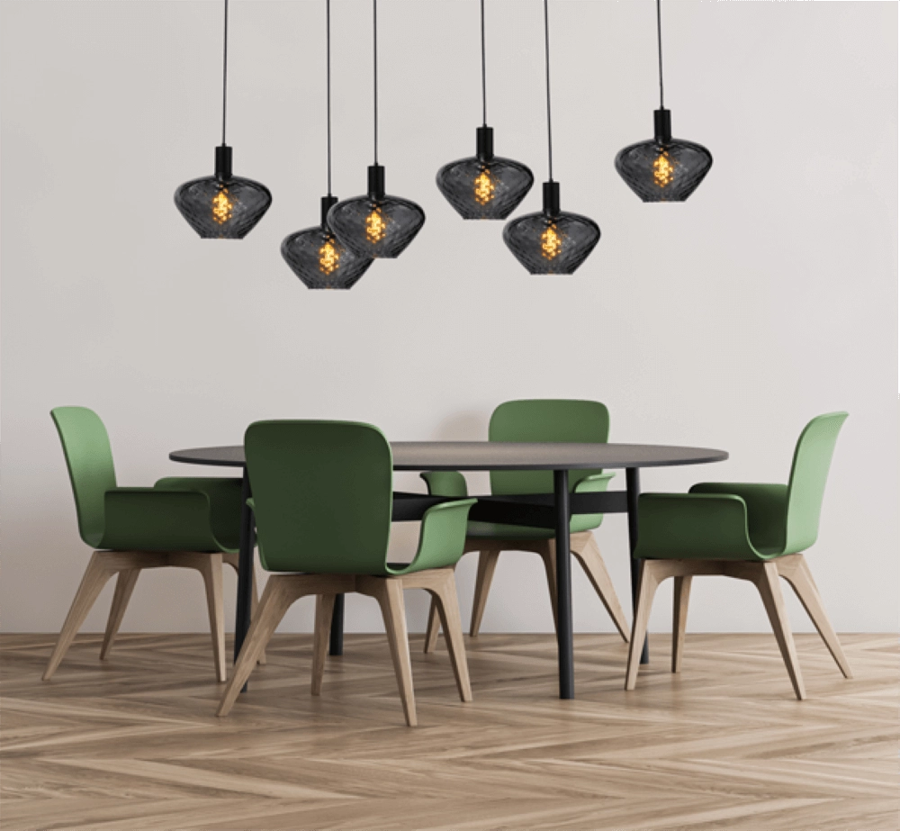 6-light hanging lamp - black - Porto with Blossom smoke glasses Masterlight 8718121270531