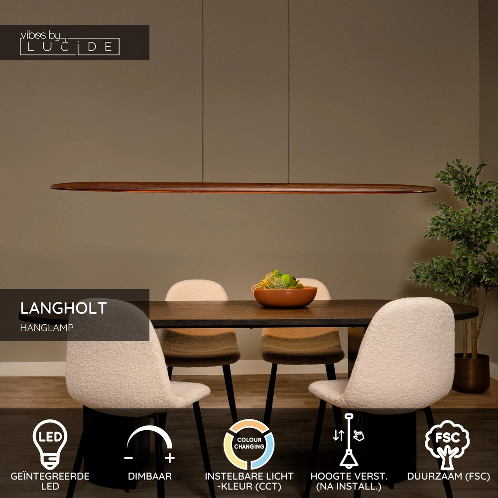 Wooden pendant lamp Langholt 180cm Lucide Vibes 5411212011060