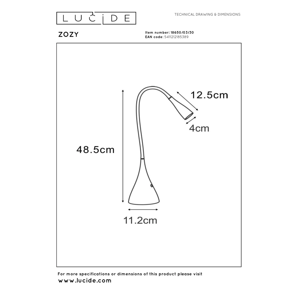Desk lamp Zozy Black Lucide 5411212185389