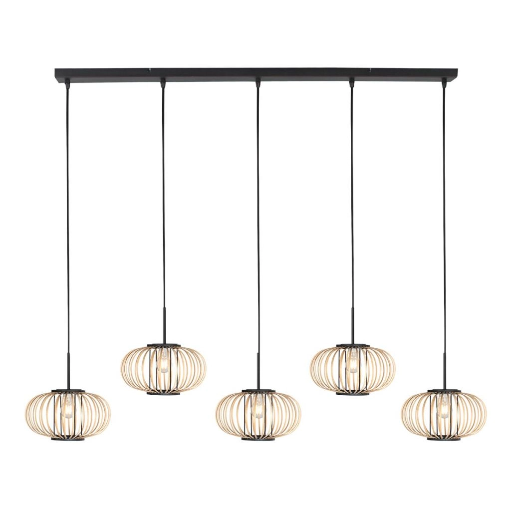 Pendant lamp 5-light straight Silva with bamboo caps Steinhauer 8712746183238
