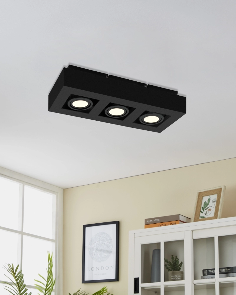 Black surface-mounted spotlight Mendoza 3-light Eglo 9002759310646