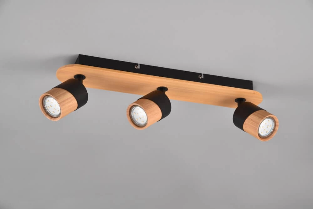 Ceiling lamp wood with black Aruni 3-light Trio 4017807562231