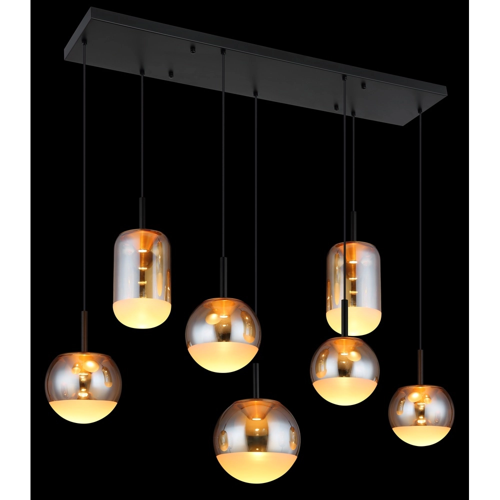 Design pendant lamp Severin 7-light black with amber glass Globo 9007371540945