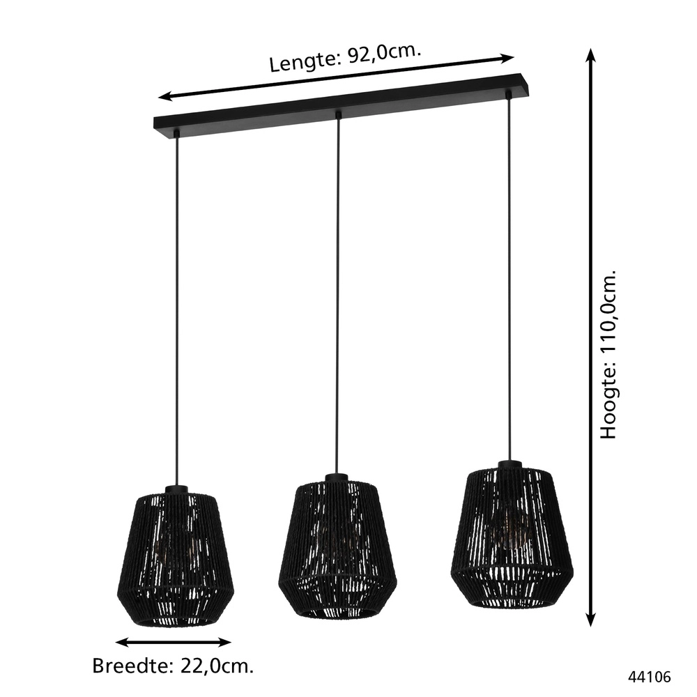 Rope Pendant Light Persley Dining room - Black Eglo 9002759441067