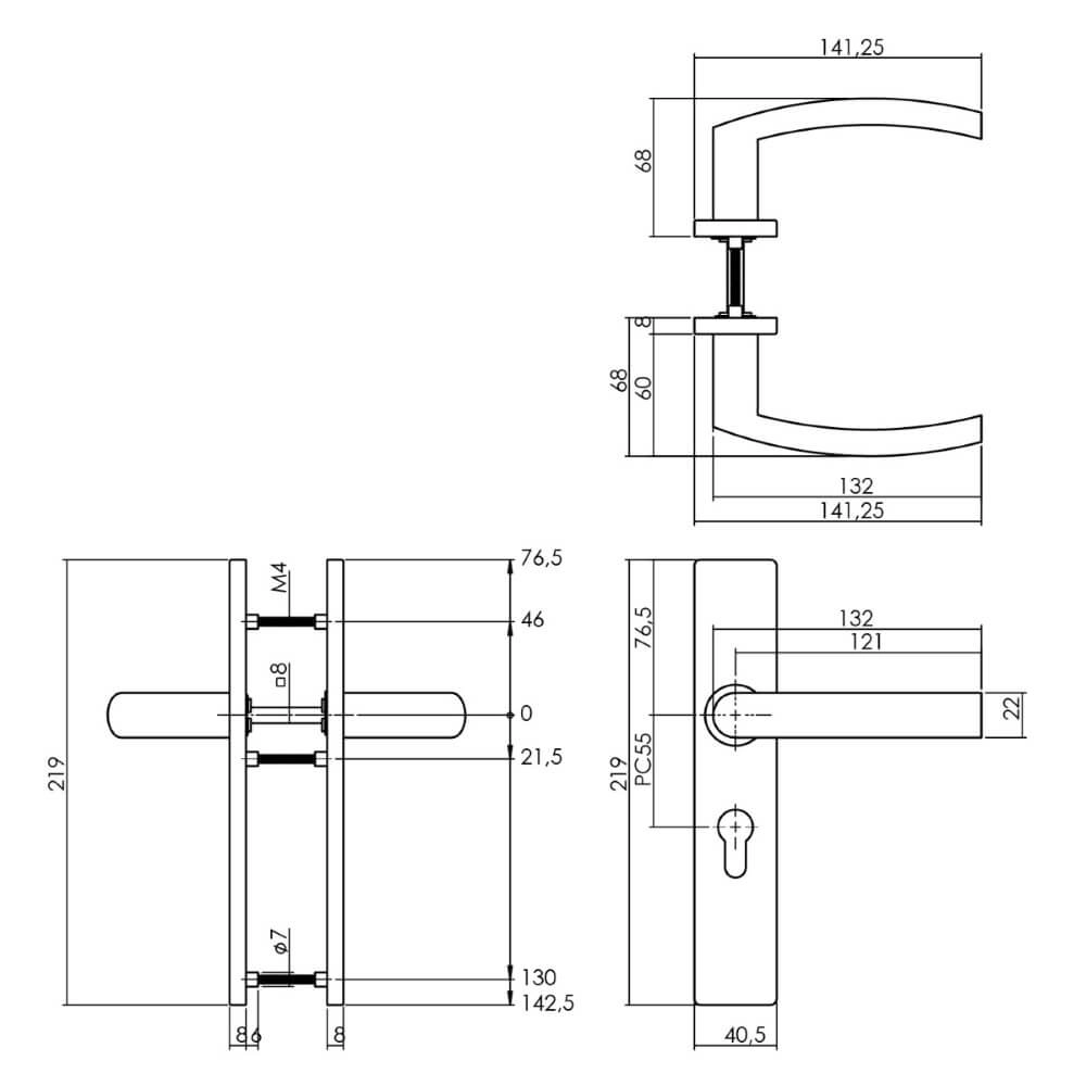 Door handle Blok rectangular PC 55mm stainless steel Intersteel 8714186187296