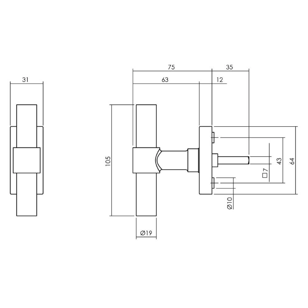 Window handle T-shape Recht Stainless steel Intersteel 8714186562406
