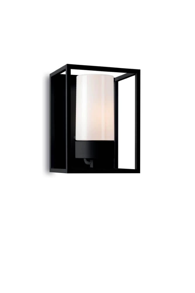 Black wall lamp Cubic3 white glass