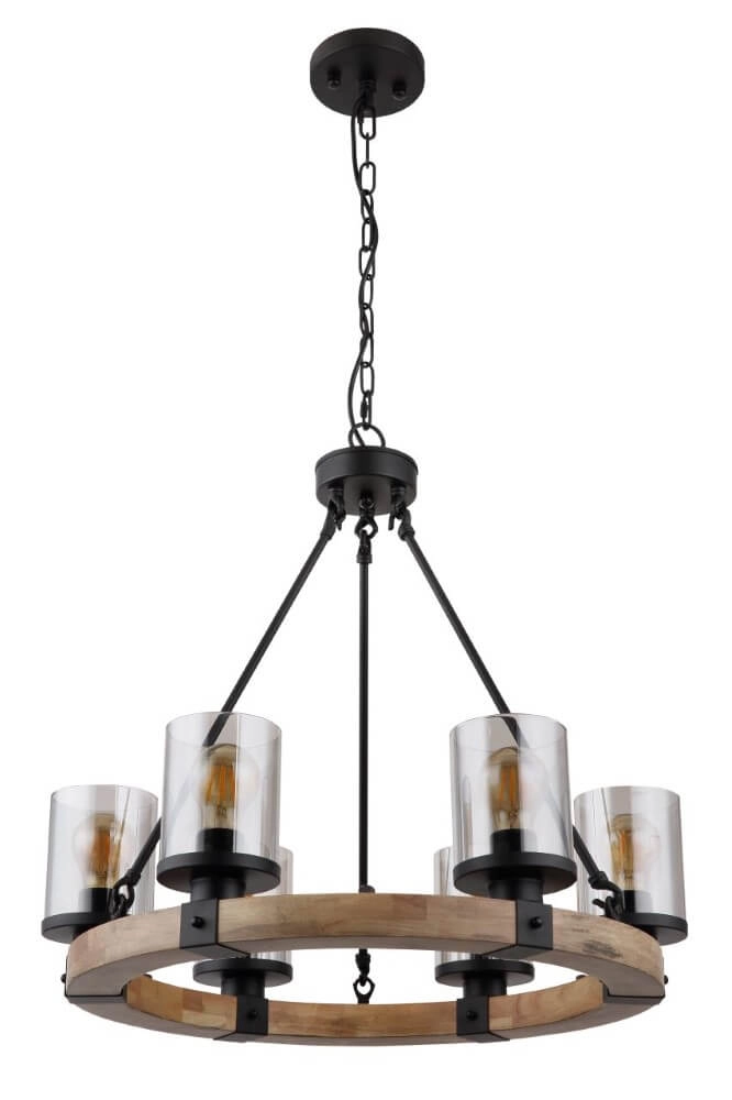 Wooden pendant lamp Lila 6-light round Globo 9007371434725