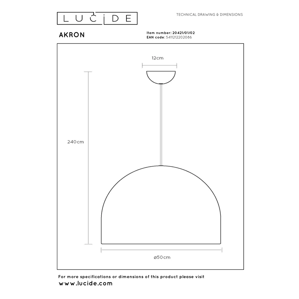 Modern Brass Pendant Lamp Akron Ø 50cm - 1x E27 Premium by Lucide 5411212202086