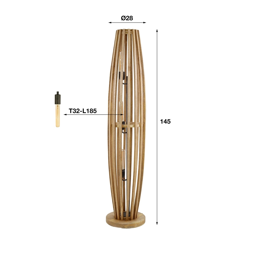 Wooden floor lamp Orbit 145cm - 3x E27 Lyora 8716803511101