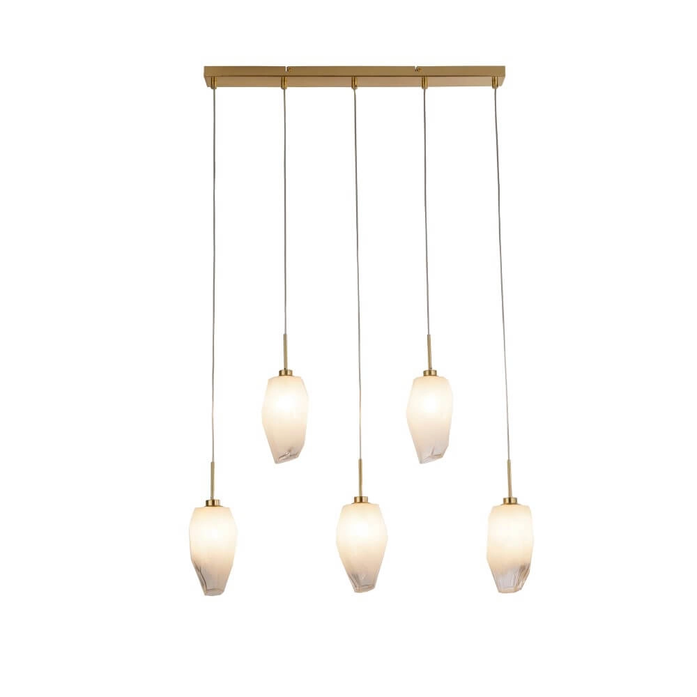 5-light pendant lamp Rocky with white glass