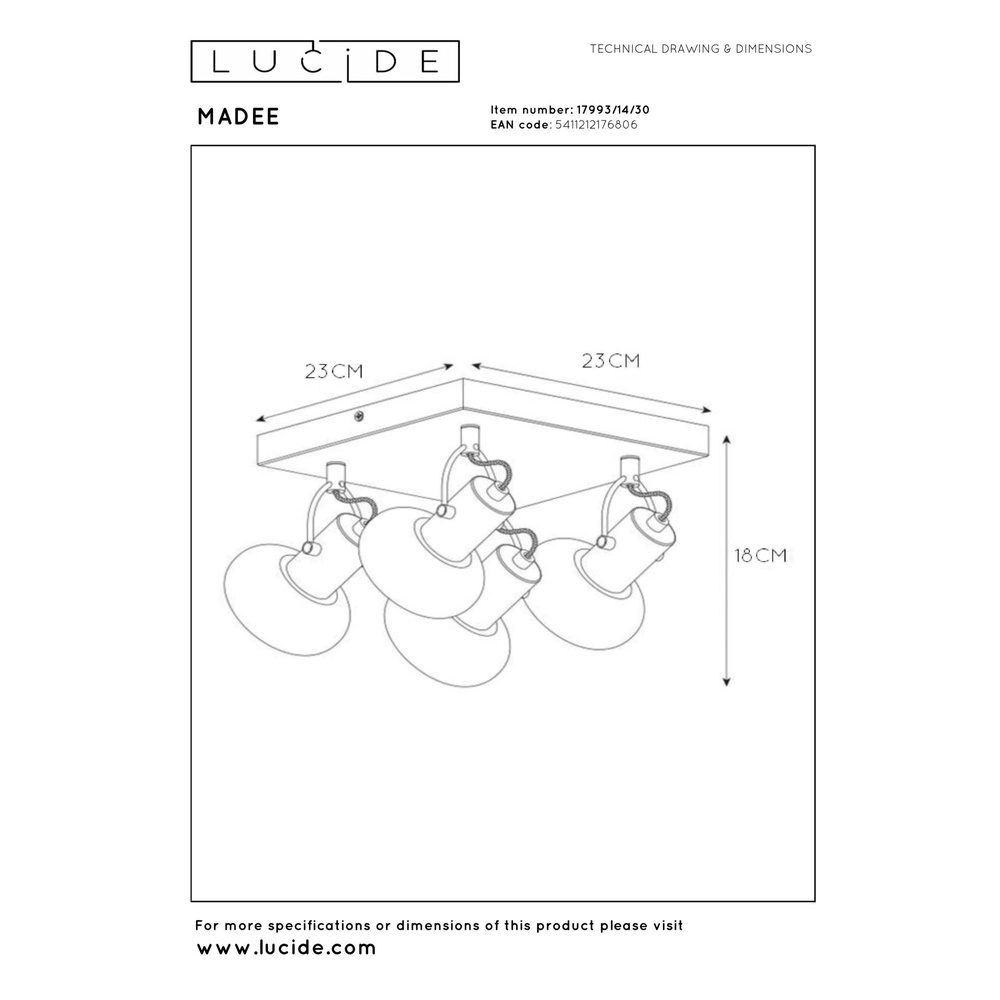 Ceiling lamp Madee 4-light black Lucide 5411212176806