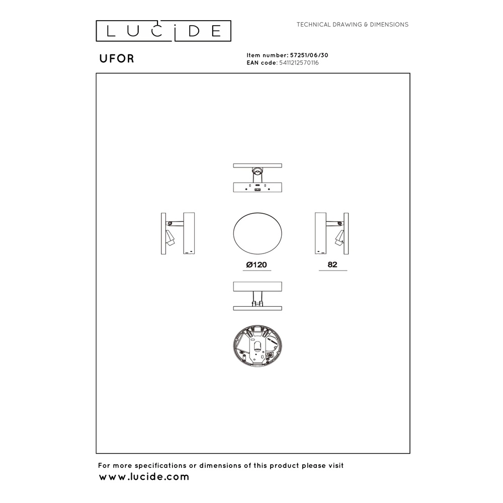 Design wall lamp Ufor Black Premium by Lucide 5411212570116