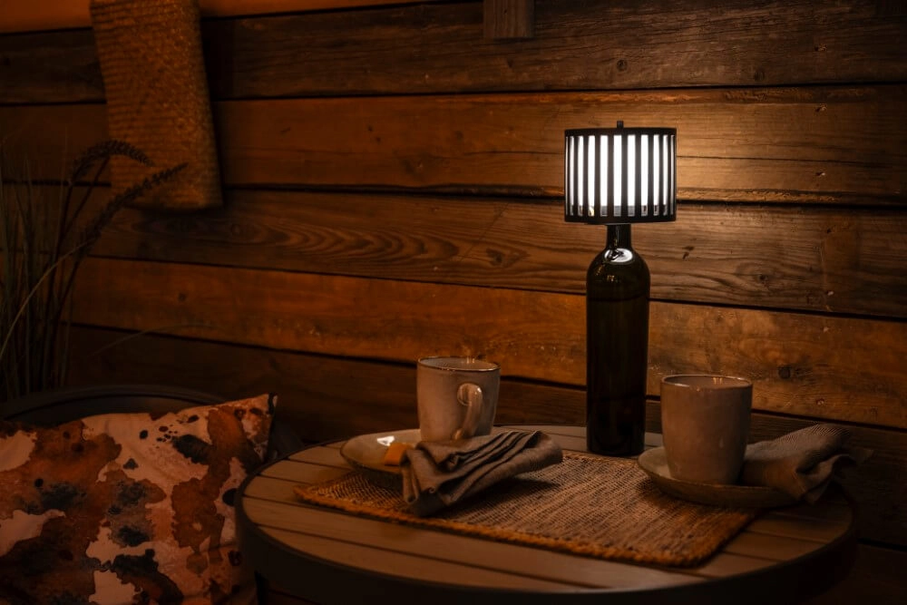 Unique table lamp Bottle Black rechargeable KonstSmide 7318308377520