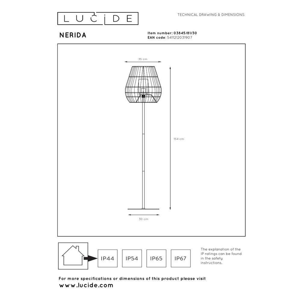 Floor lamp Nerida black IP44 - Ø 35cm Lucide 5411212031907