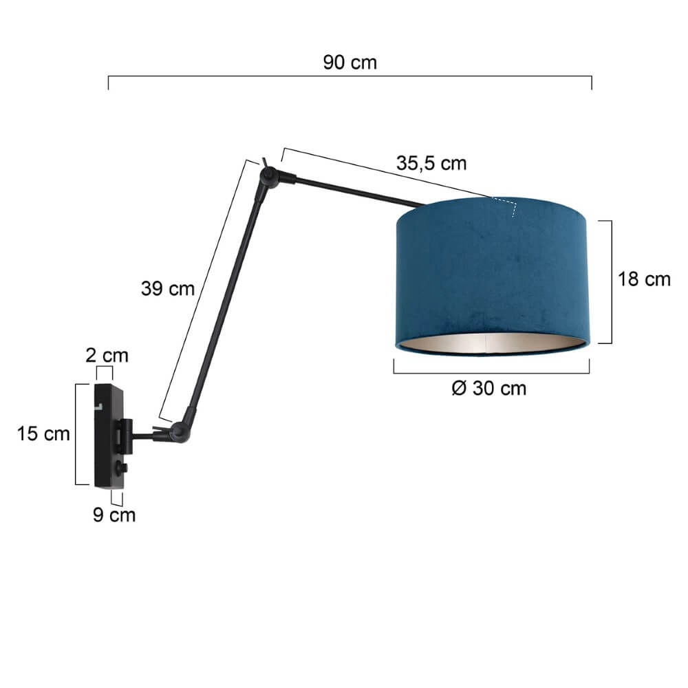 Black wall reading lamp Prestige Chic with blue velvet Steinhauer 8712746147285