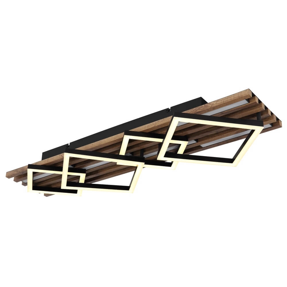 Ceiling lamp Obrien black with wood 4-lights Globo 9007371518302