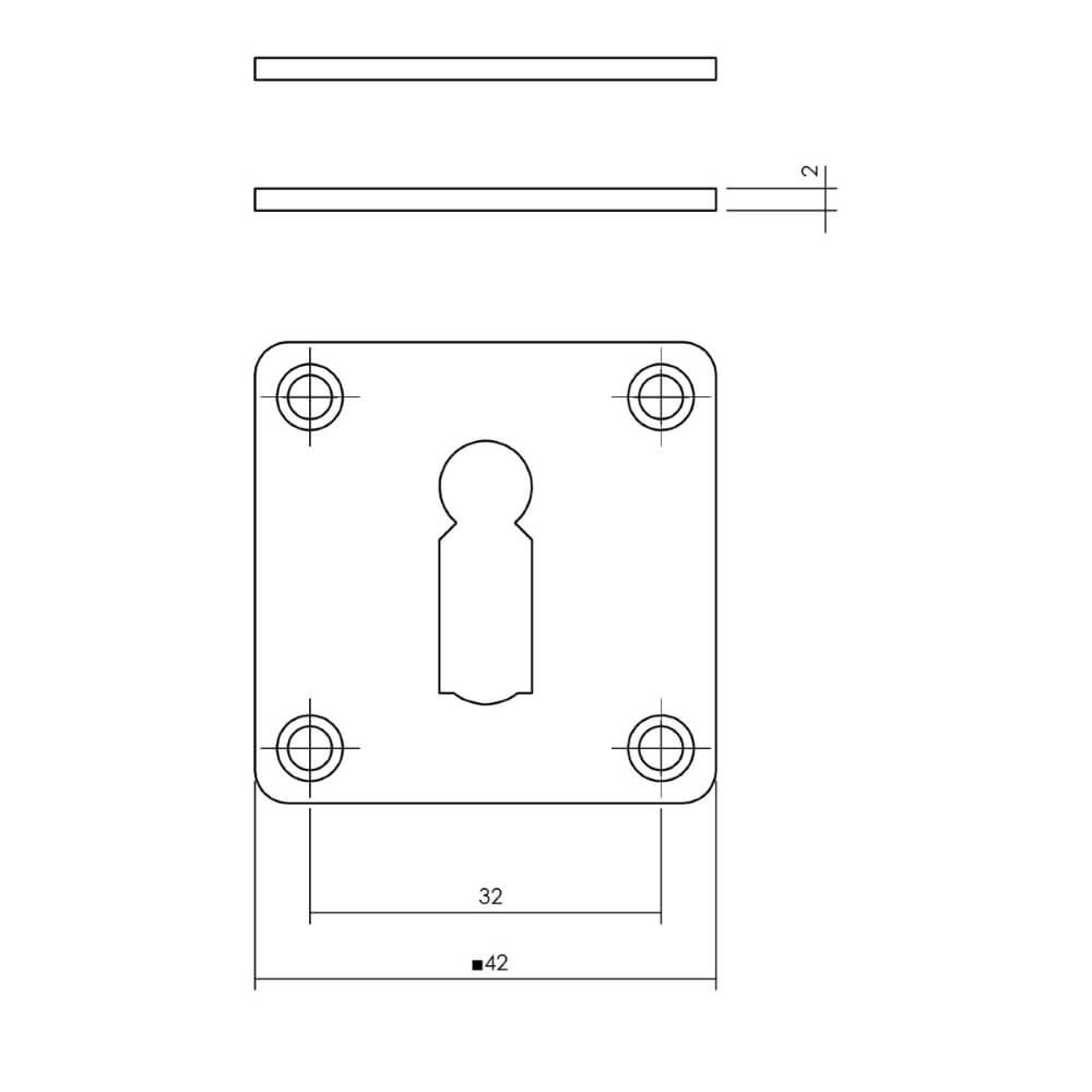 Set of 2 key rosettes Tira square stainless steel 2mm Intersteel 8714186635421