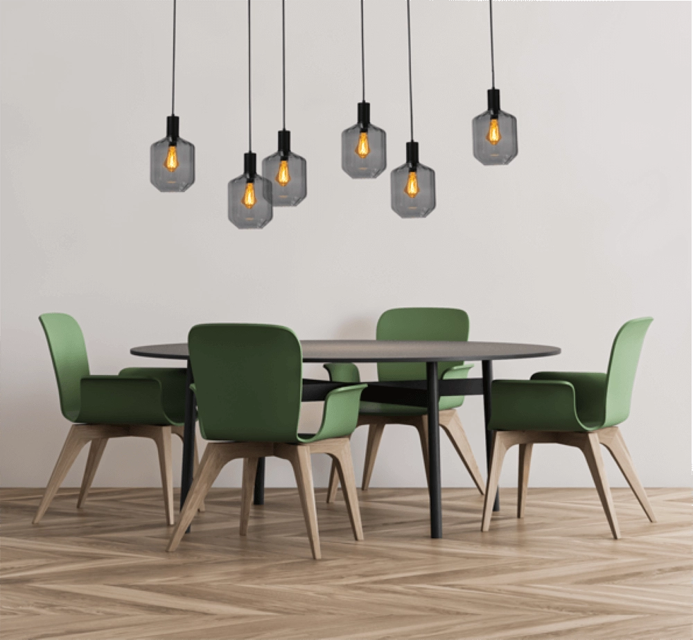 6-light hanging lamp - black - Porto with Jagger smoke glasses Masterlight 8718121270593