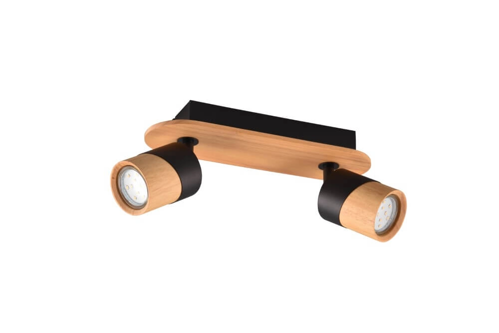 Ceiling lamp wood with black Aruni 2-light