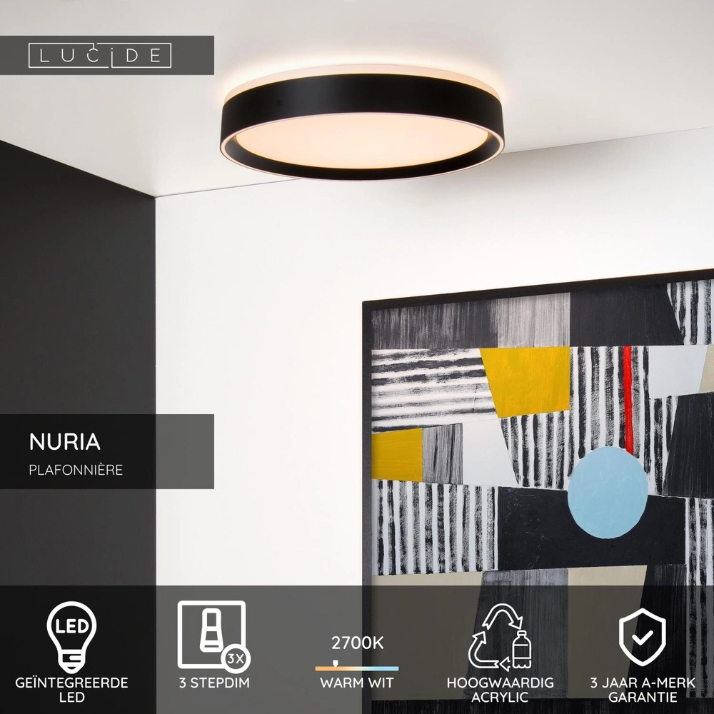 ceiling light Nuria Ø 40cm black Lucide 5411212791771