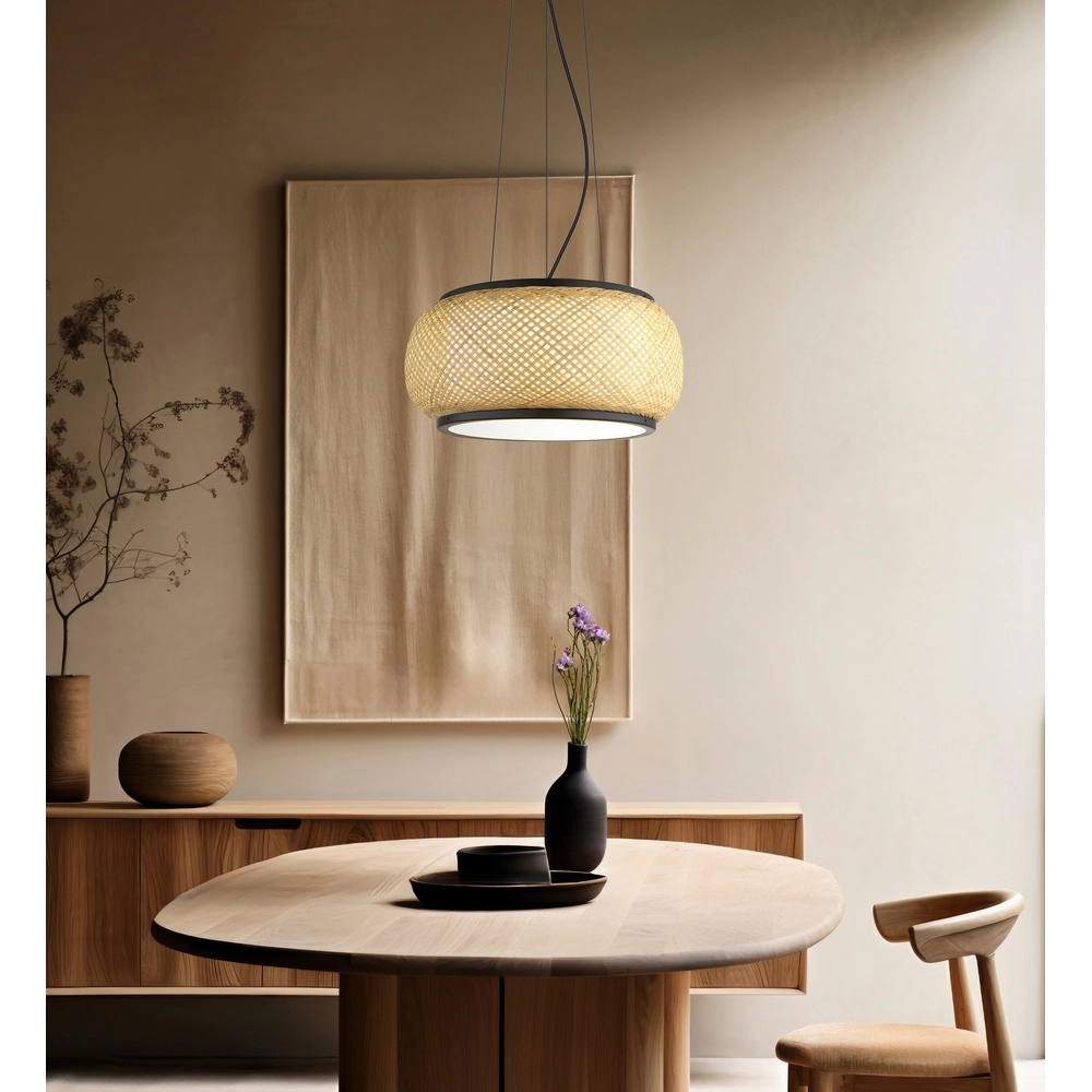 Pendant lamp Bambora black with bamboo Globo 9007371578795