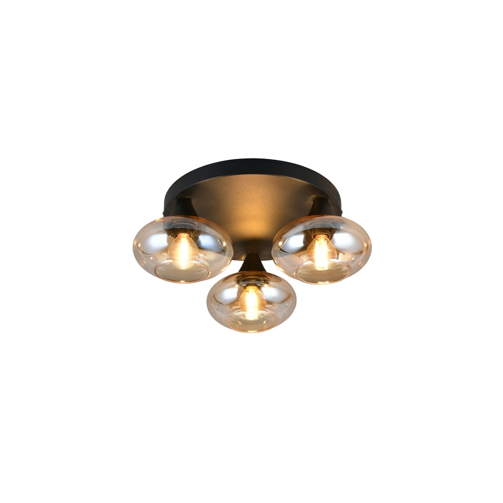 Ceiling lamp Divina black with amber glass