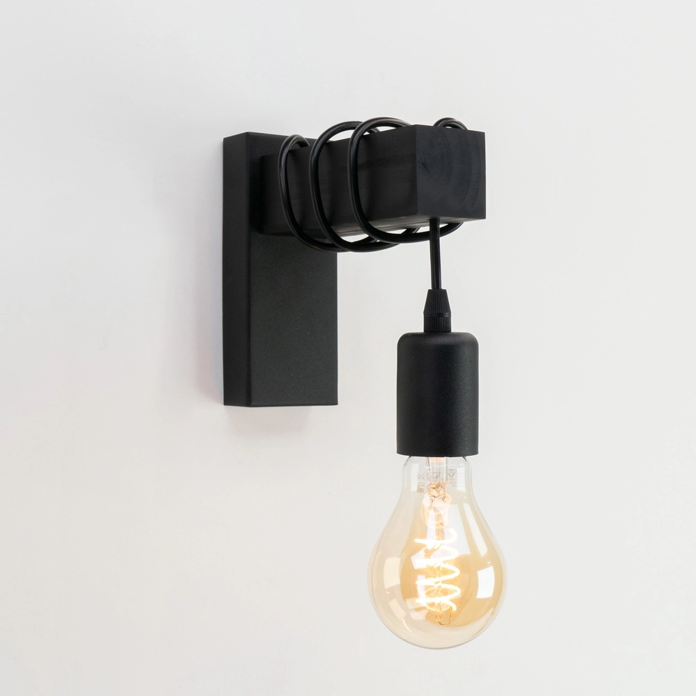 Country wall lamp Townshend black wood