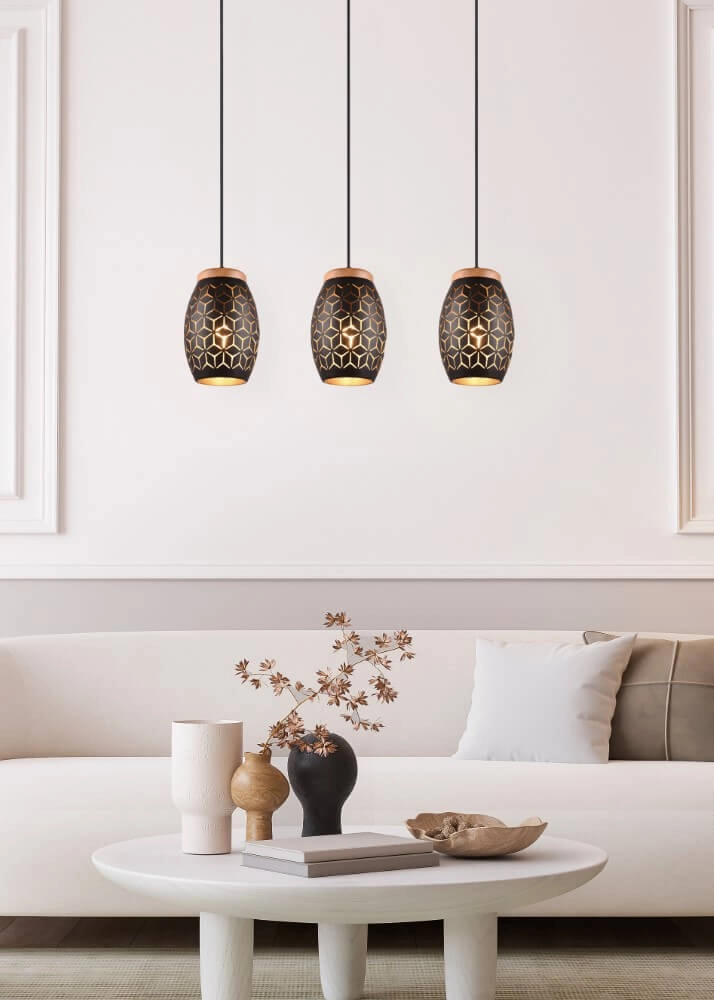 Black gold hanging lamp Bidar 3-light Trio 4017807574890
