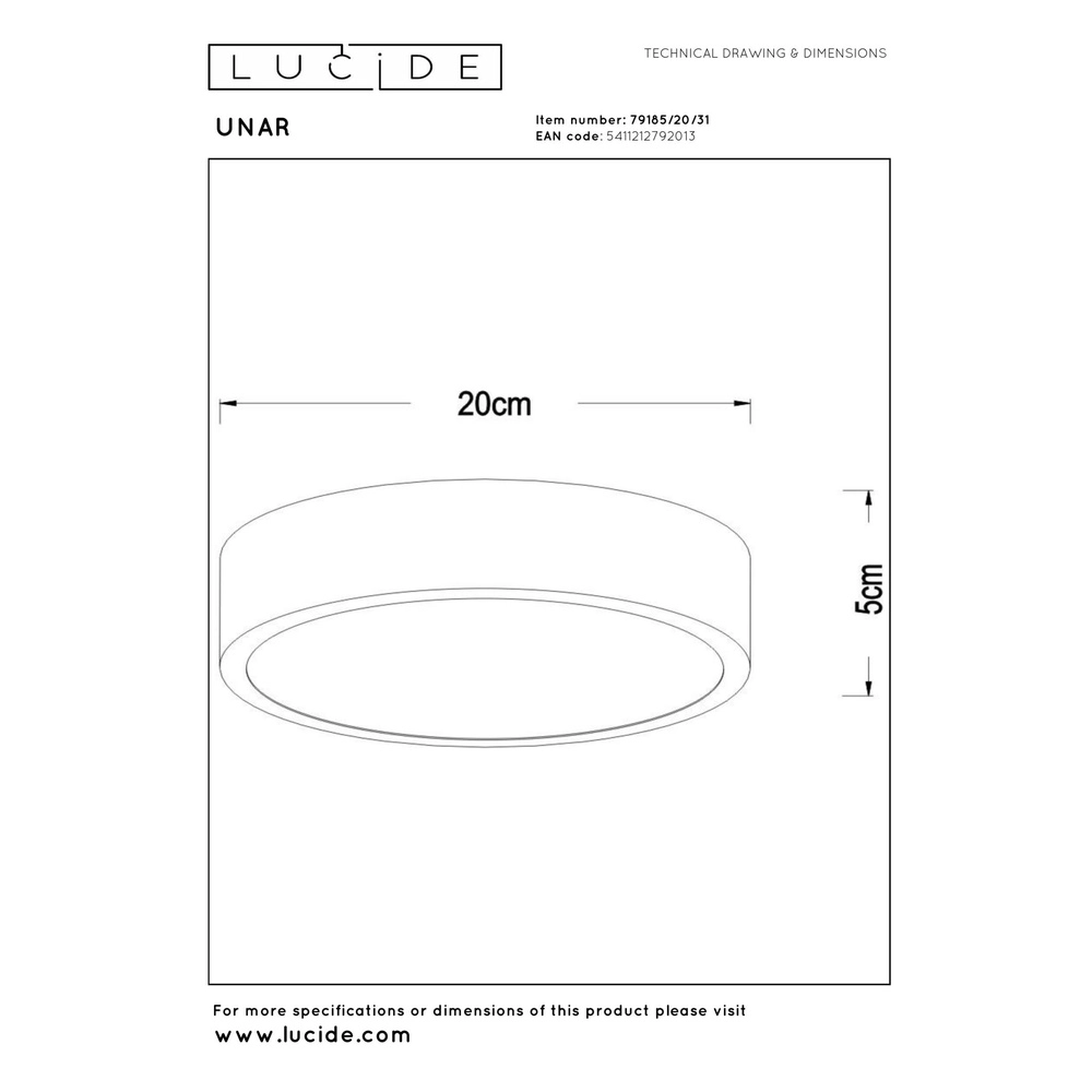 Ceiling light Unar Ø 20cm - 2700K - white Lucide 5411212792013