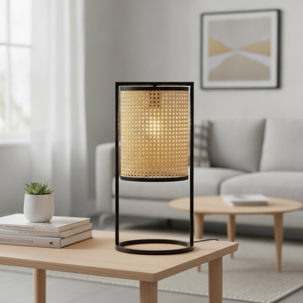 Table lamp Erto black and rattan