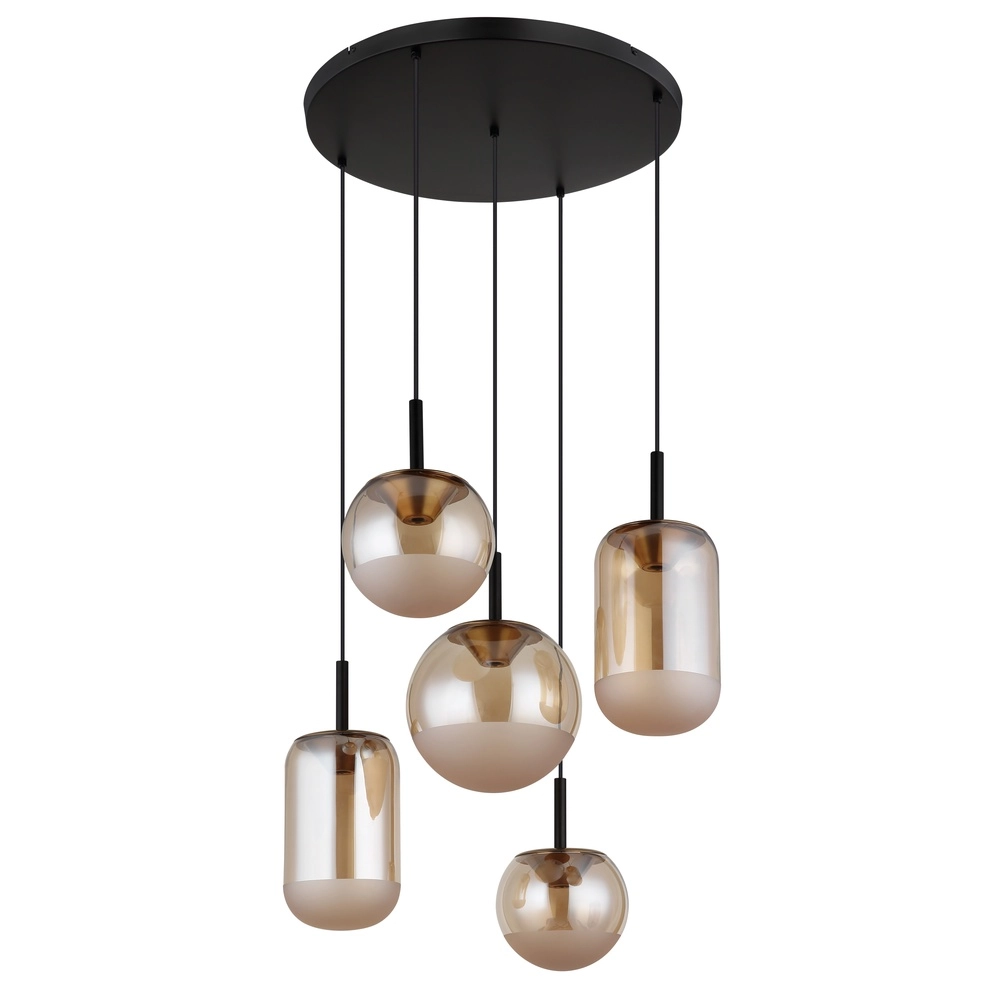 Design pendant lamp Severin 5-light black with amber glass Globo 9007371537945