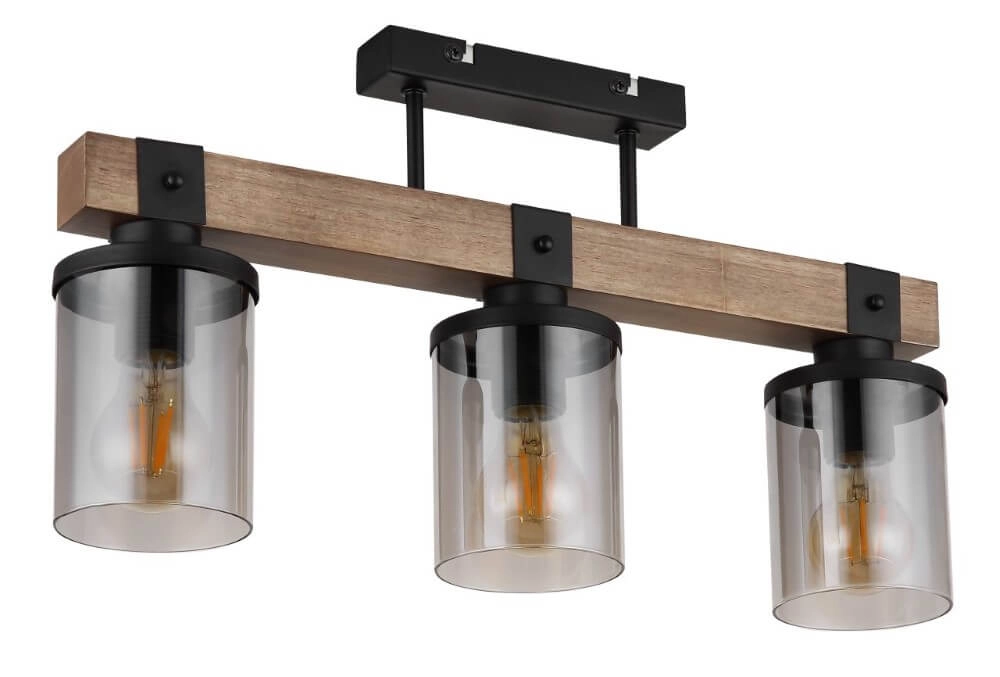 3-light ceiling lamp Lila black with wood Globo 9007371443710