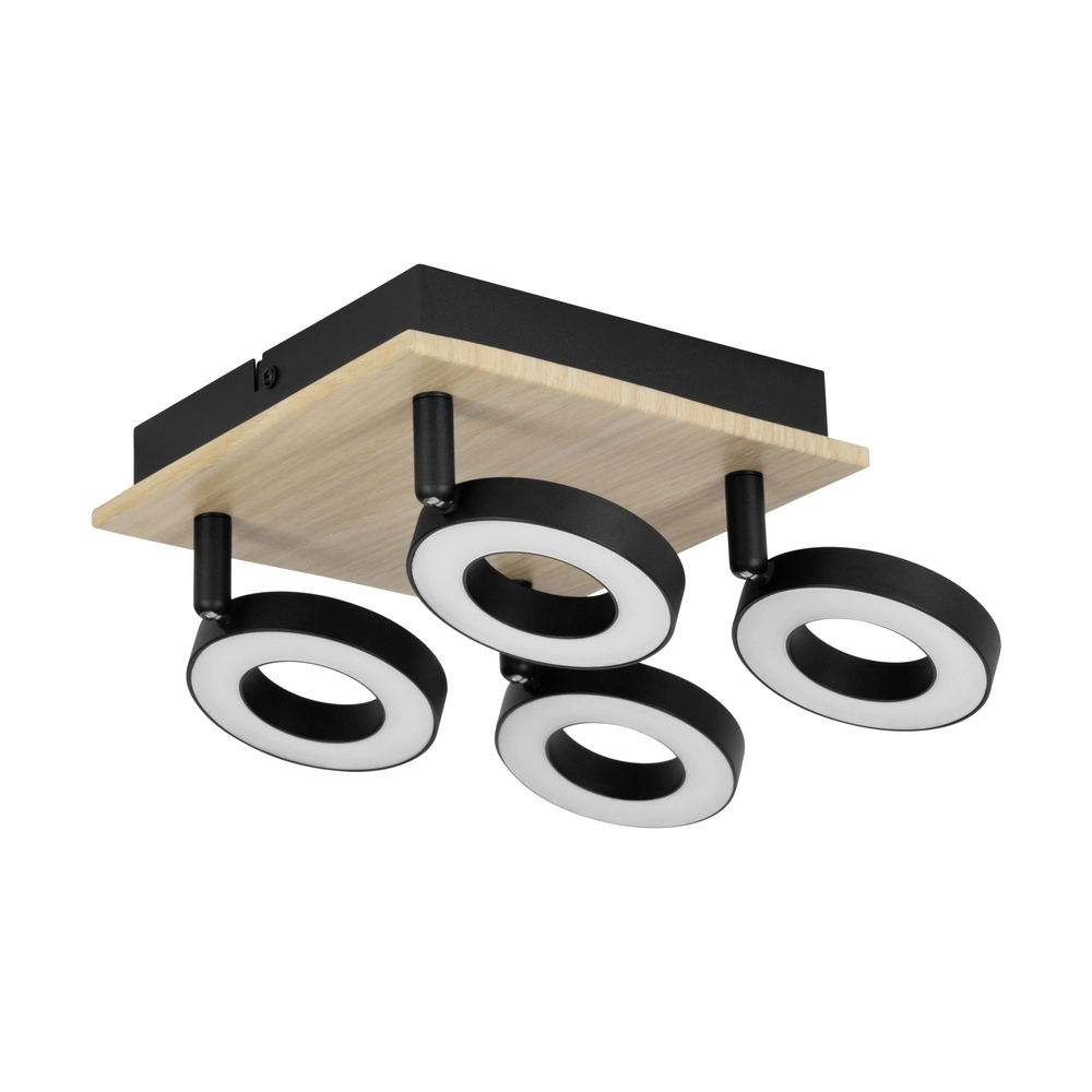 Led ceiling light Rielves 4-light with wood