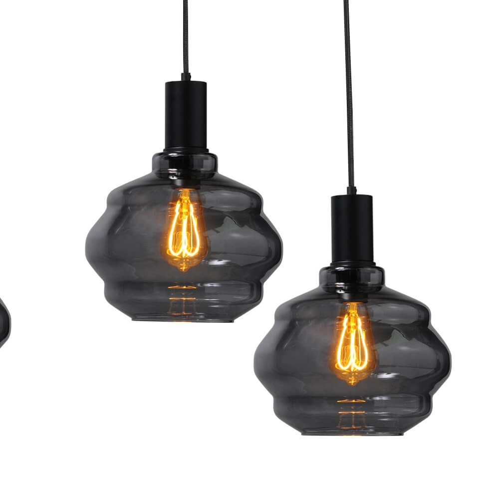6-light hanging lamp - black - Porto with Ball smoke glasses Masterlight 8718121270470