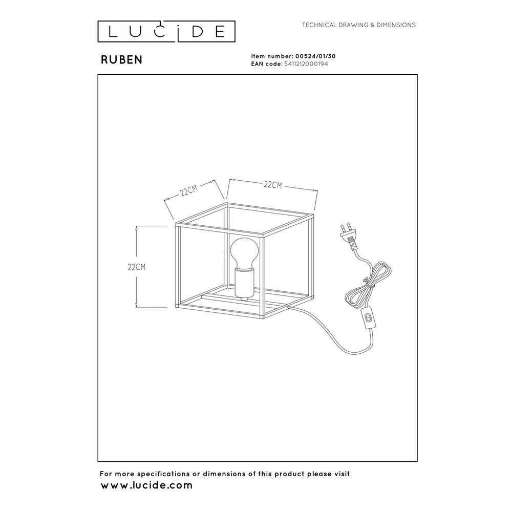 Table lamp Ruben Black Lucide 5411212000194