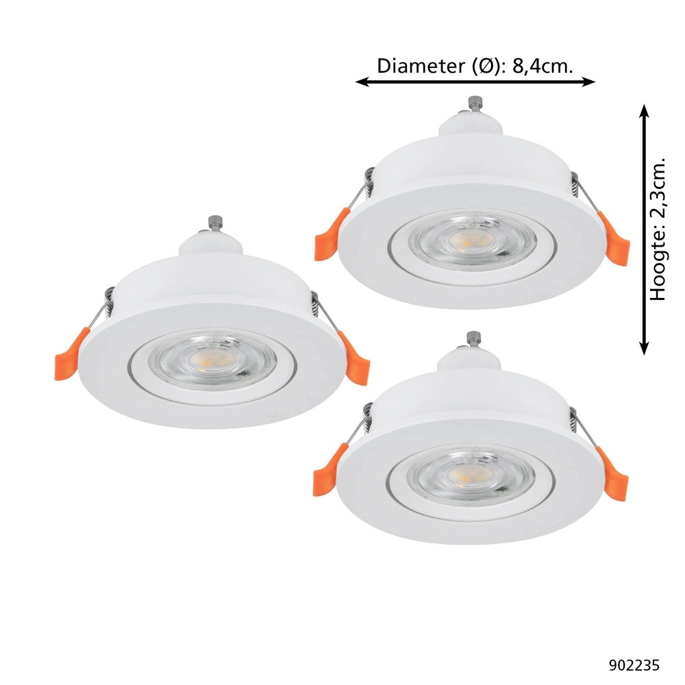 Set of 3 recessed spotlights Barranco white Ø 8,4cm IP44 - 3000K Eglo 9008606359189