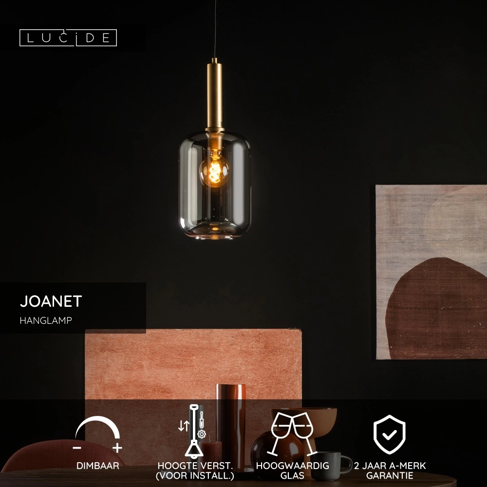 Design pendant lamp Joanet Ø 22cm gold and smoke glass Lucide 5411212451422