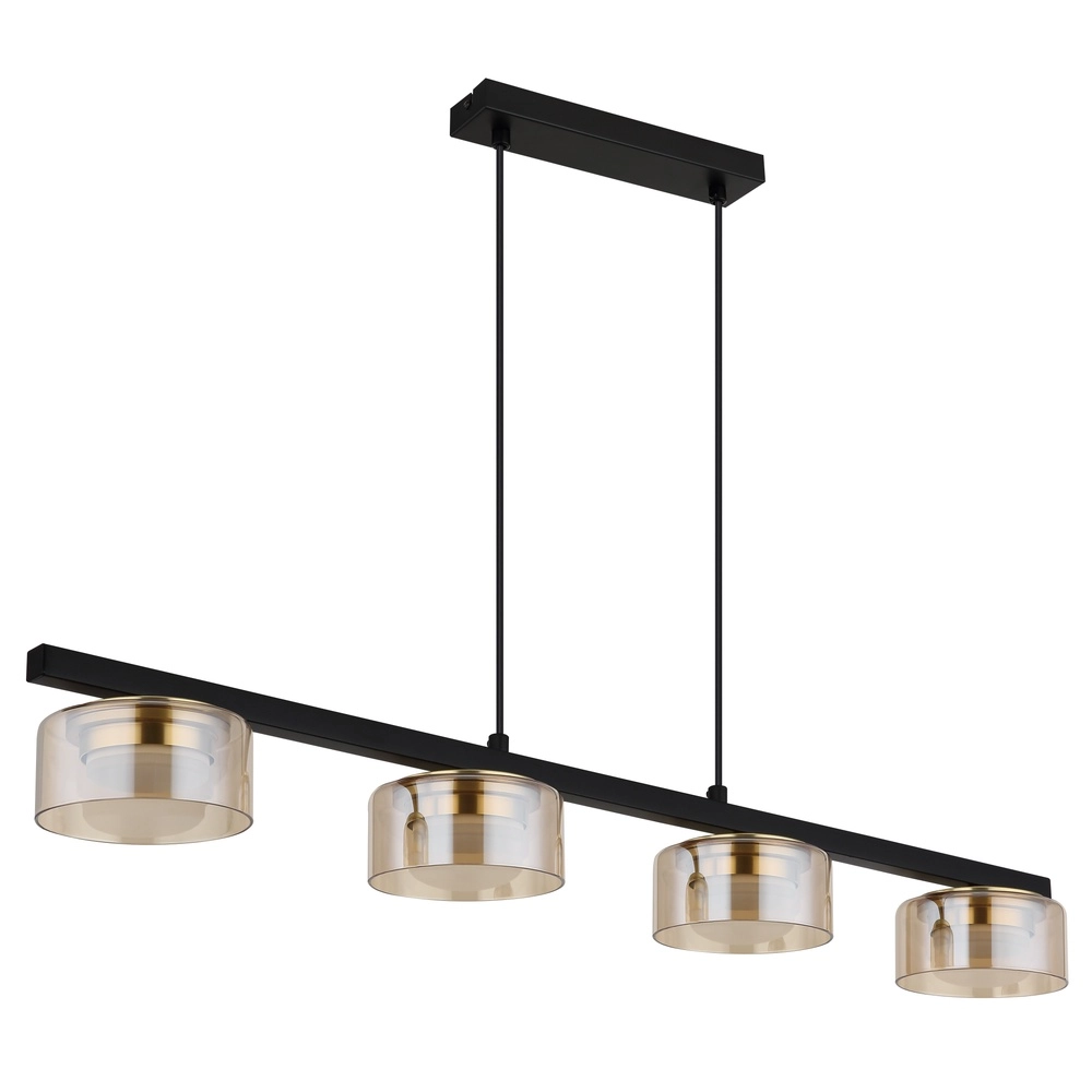 Design pendant lamp Higgins 4-light black with amber glass Globo 9007371522828