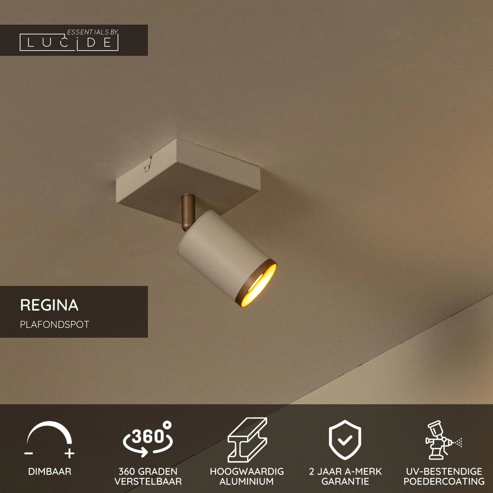 Ceiling spotlight Regina Taupe with coffee brown Lucide 5411212531209
