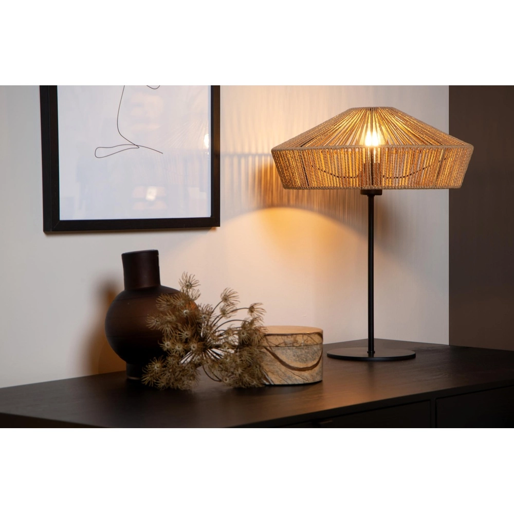 Table lamp Yunkai Ø 40cm black with rattan Lucide 5411212105721