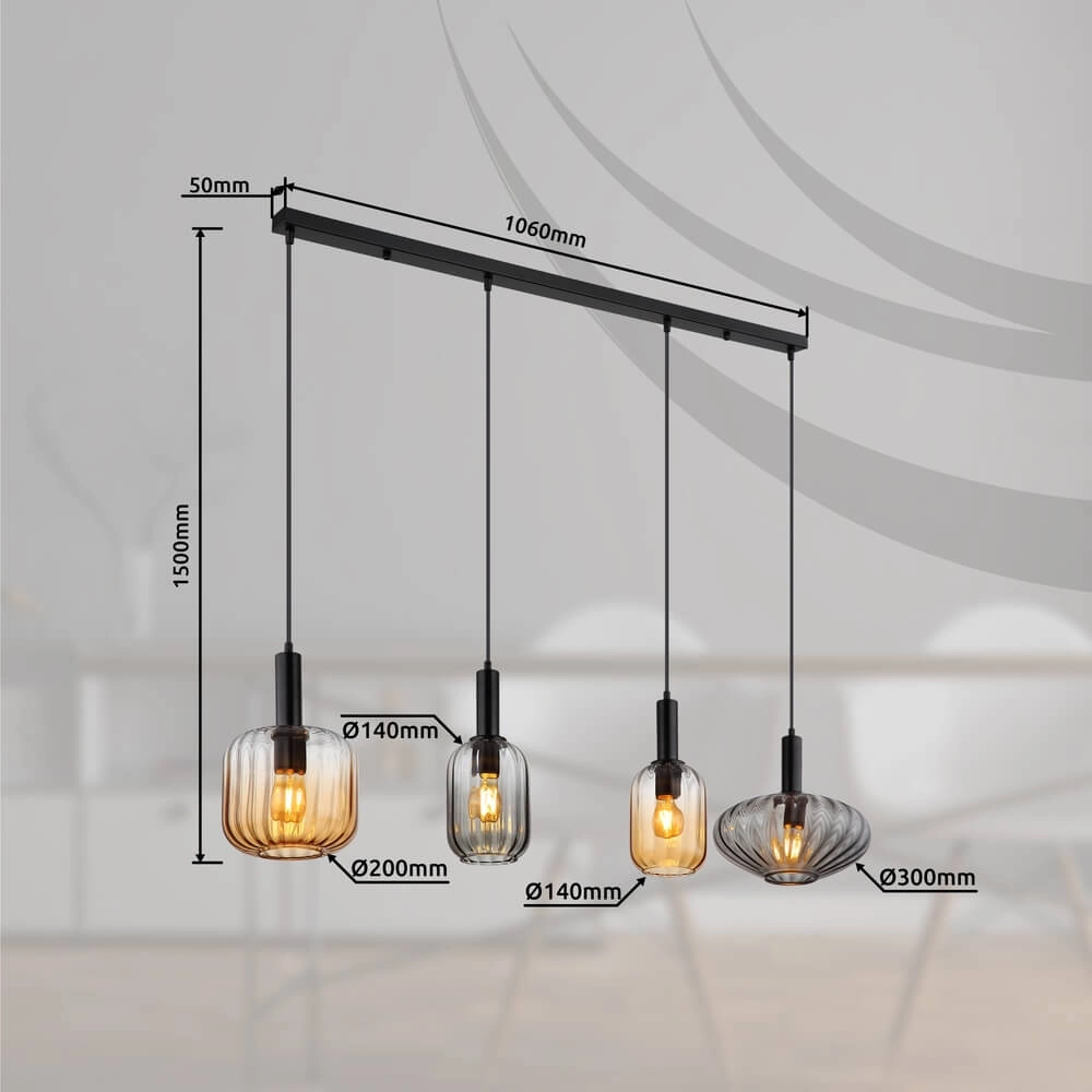 Pendant lamp Valletta with coloured glass 4-lights Globo 9007371452866