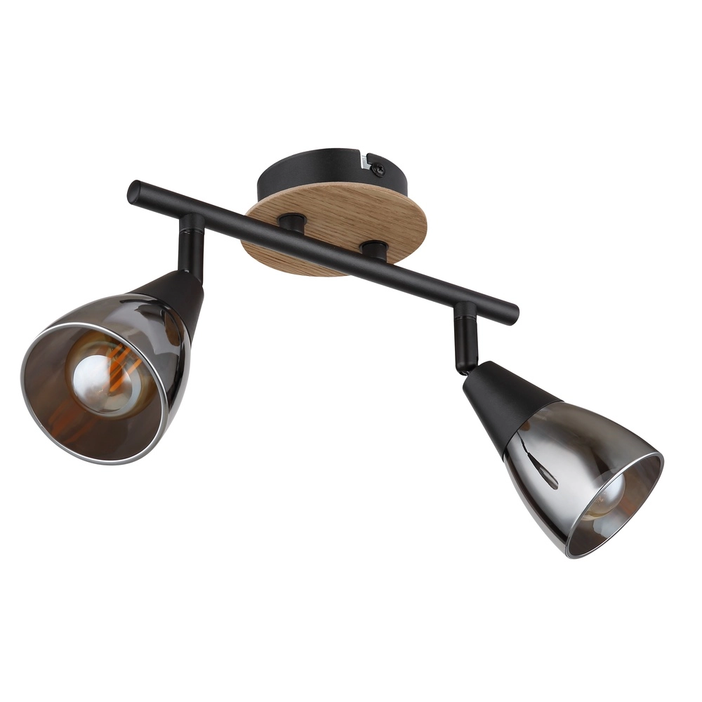 2-light ceiling lamp Mubby black with wood look Globo 9007371445868