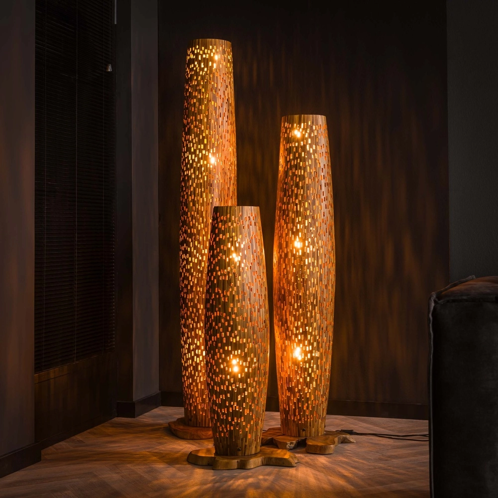 Wooden floor lamp Bars teak - 145cm - Ø 40cm Lyora 8716803512795