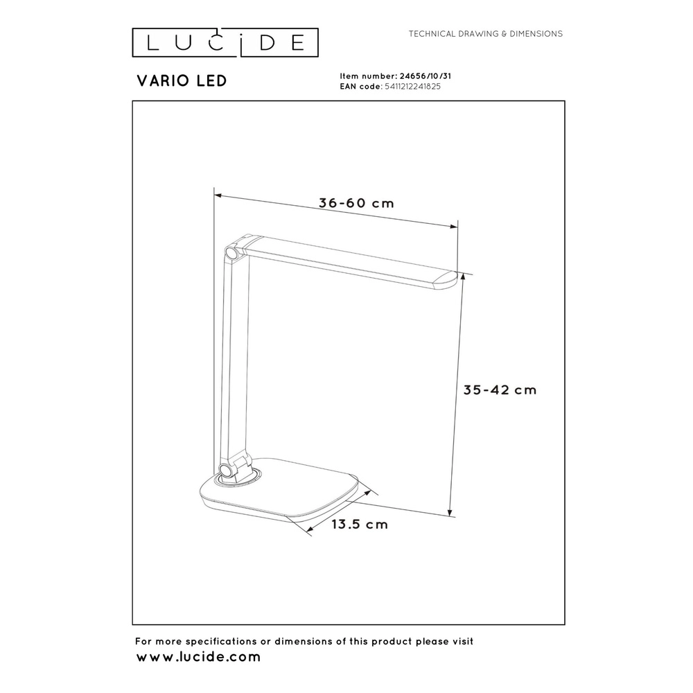 Desk lamp Vario Led white Lucide 5411212241825