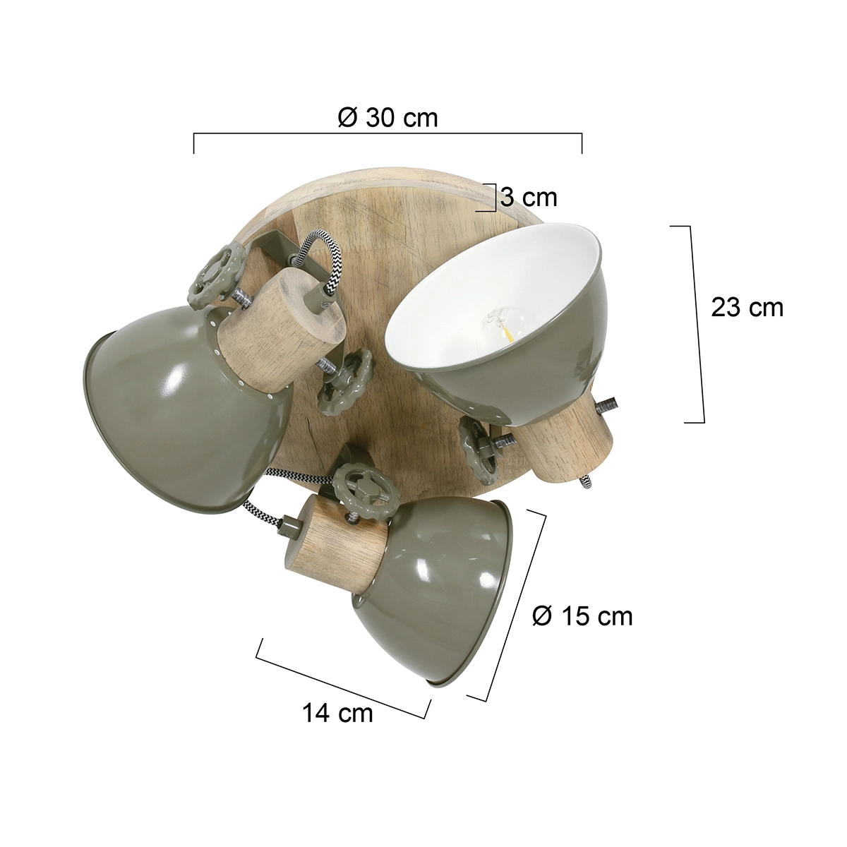 Industrial ceiling lamp Gearwood 3-light retro green with wood Steinhauer 8712746135398