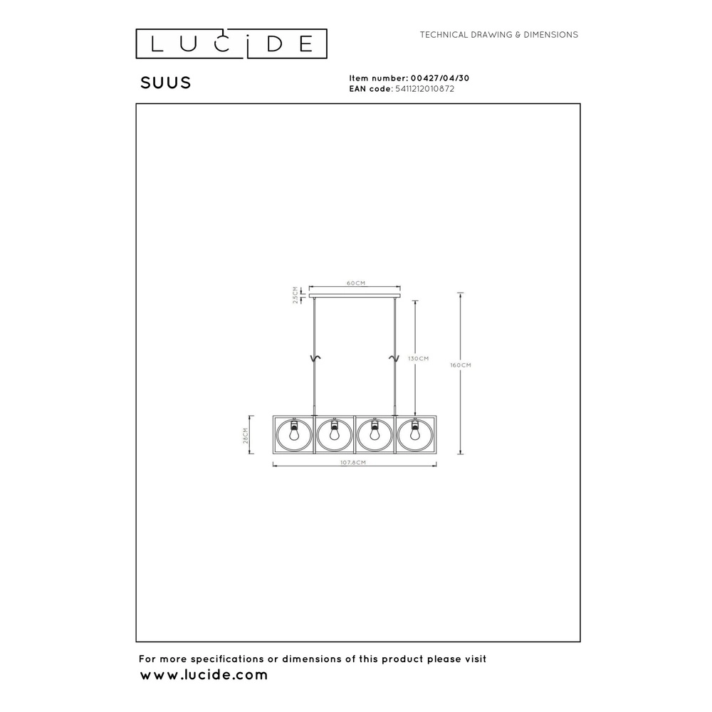 Unique pendant lamp Suus black 4-lights Lucide 5411212010872