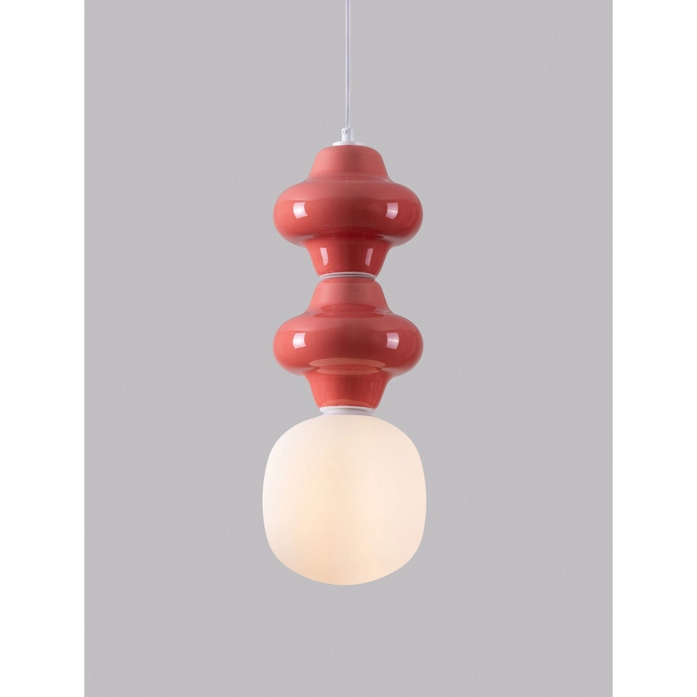 Pendant lamp Clio M red ceramic with white glass